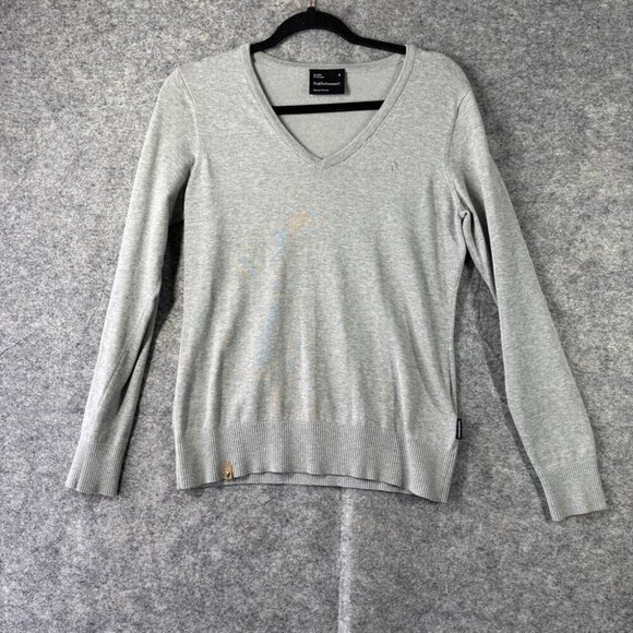 Peak Performance Grey V-neck Casual Style Cotton Women Sweater Size Medium - Picture 2 of 13